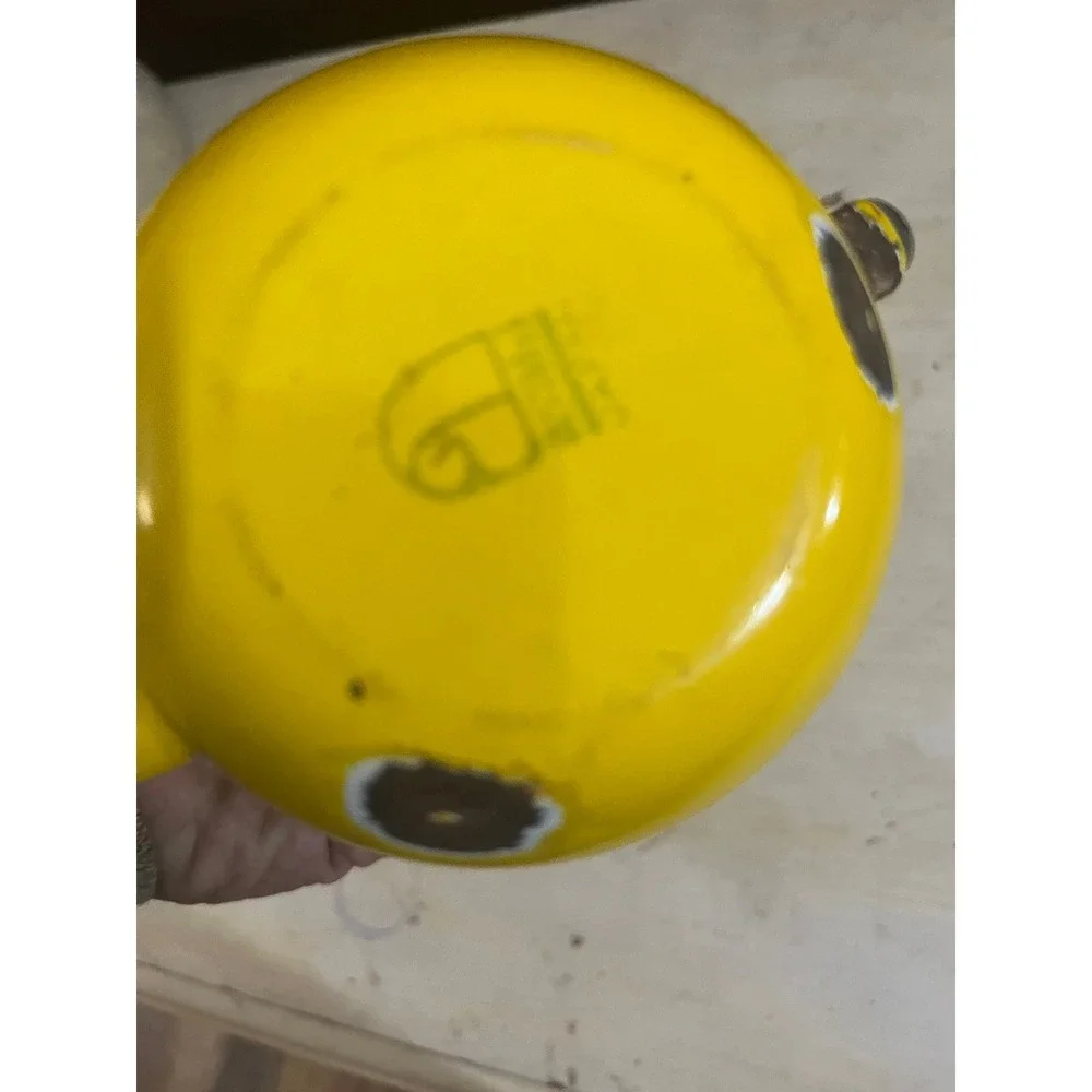 Vintage Yellow Enamelware Teapot Black Handle Rustic Farmhouse‎ Decor 5 Inch